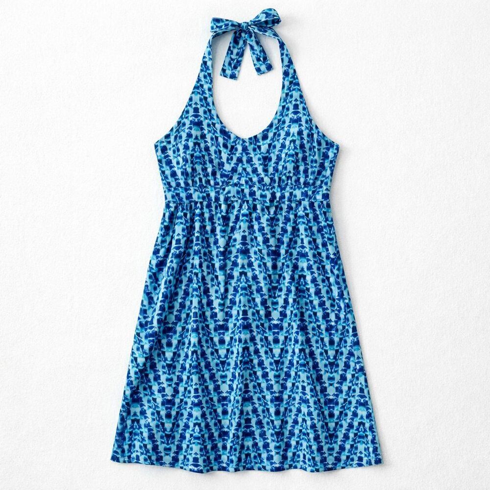 Athleta Go Anywhere Halter Dress Size 12 Tie Dye Pack Blue Travel Vacation Beach